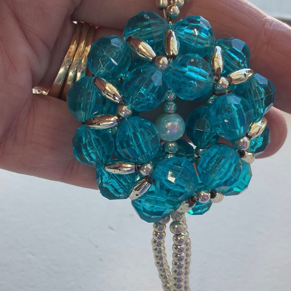 3 handmade bead ornaments blue white silver acrylic vintage - Picture 6 of 8